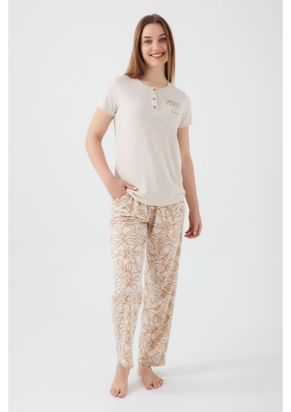 8521 Tropical Vibes Kadın Kısa Kol Pijama Takım