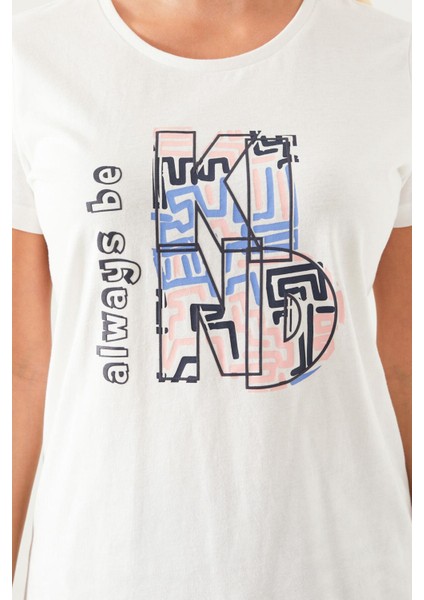 2403 Always Be Kind Krem Kadın Kısa Kol Pijama Takım