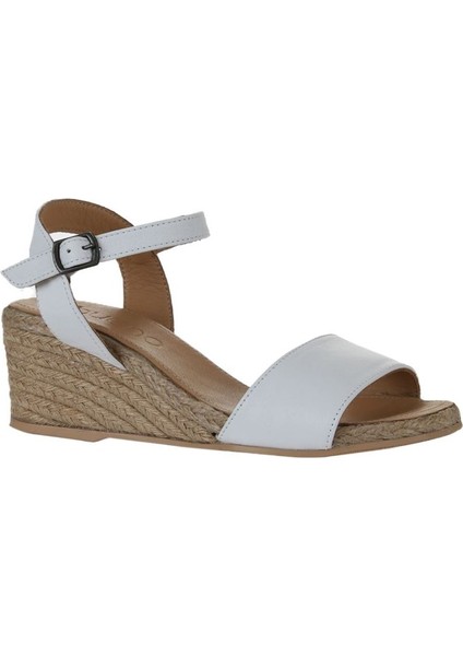 Bueno Shoes Beyaz Deri Kadın Dolgu Topuklu Espadril Sandalet 01WS10304