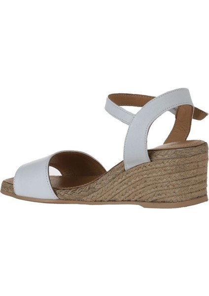 Bueno Shoes Beyaz Deri Kadın Dolgu Topuklu Espadril Sandalet 01WS10304