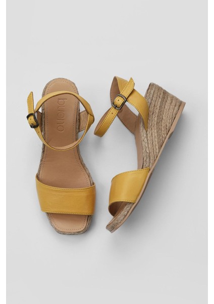 Sarı Deri Kadın Dolgu Topuklu Espadril Sandalet 01WS10304