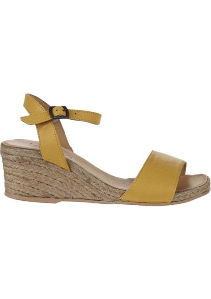 Sarı Deri Kadın Dolgu Topuklu Espadril Sandalet 01WS10304 fiyatları