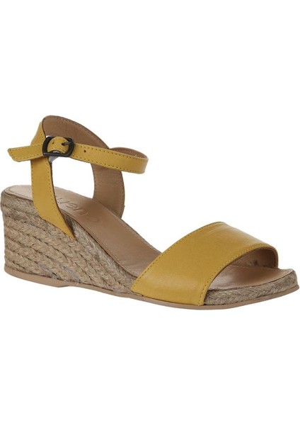 Sarı Deri Kadın Dolgu Topuklu Espadril Sandalet 01WS10304 modelleri