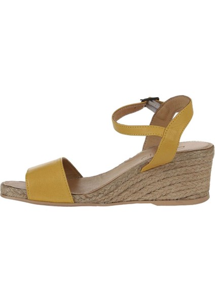 Sarı Deri Kadın Dolgu Topuklu Espadril Sandalet 01WS10304 fırsatları