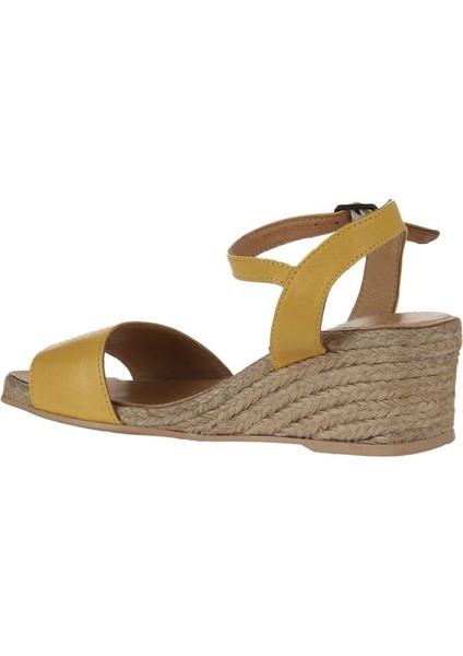 Sarı Deri Kadın Dolgu Topuklu Espadril Sandalet 01WS10304 indirimleri