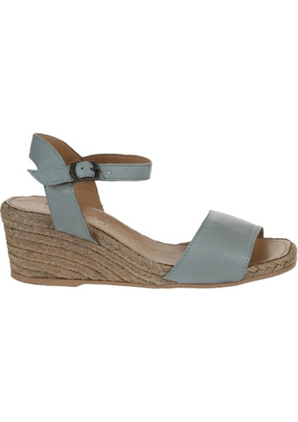 Bueno Shoes Turkuaz Deri Kadın Dolgu Topuklu Espadril Sandalet 01WS10304