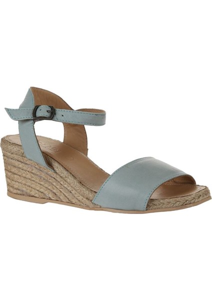 Bueno Shoes Turkuaz Deri Kadın Dolgu Topuklu Espadril Sandalet 01WS10304