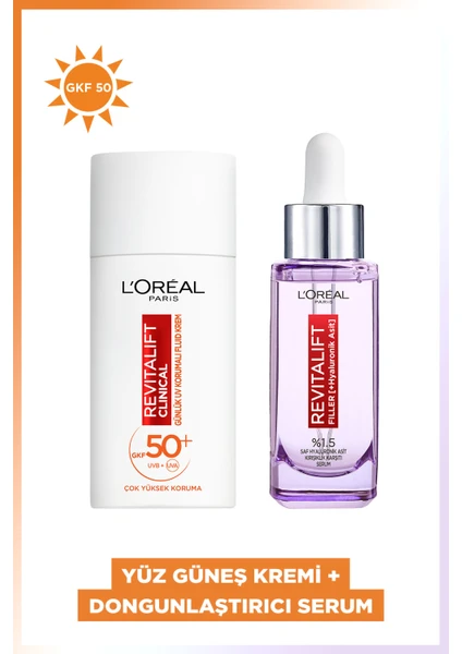 L'oréal Paris Revitalift Clinical Günlük Yüksek Uv Korumalı Yüz Güneş Kremi + Filler %1.5 Saf Hyaluronik Asit  Serum Set