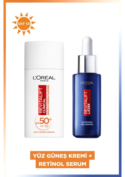 L'oréal Paris Revitalift Lazer Saf Retinol Gece Serumu+ Günlük Yüksek Uv Korumalı Yüz Güneş Kremi Set