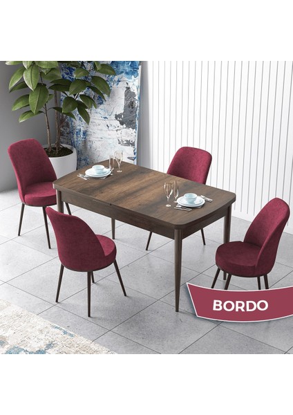 Concept Zen Serisi Açılabilir Barok Ahşap Desen Mdf 80X132 Mutfak Masası Takımı 4 Adet Sandalye