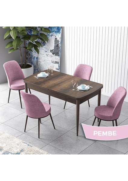 Concept Zen Serisi Açılabilir Barok Ahşap Desen Mdf 80X132 Mutfak Masası Takımı 4 Adet Sandalye