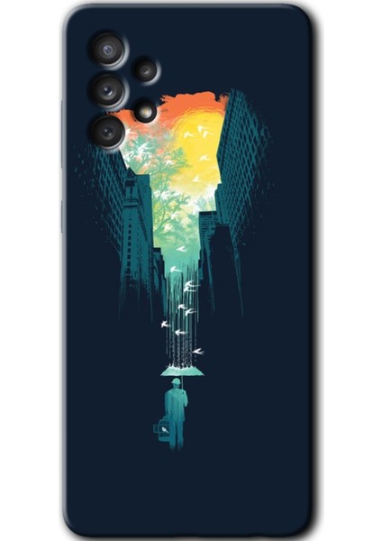 Samsung Galaxy A32 4g Kılıf Hd Desen Baskılı Arka Kapak + Temperli Cam - City Bird Sky