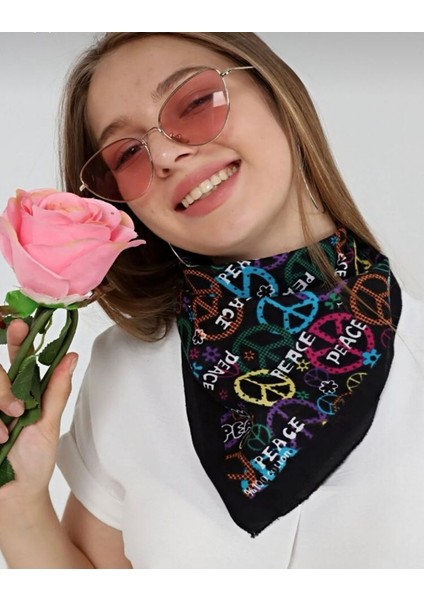 Herşey Nota Peace Barış Desenli Fular Bandana Pamuklu Unisex