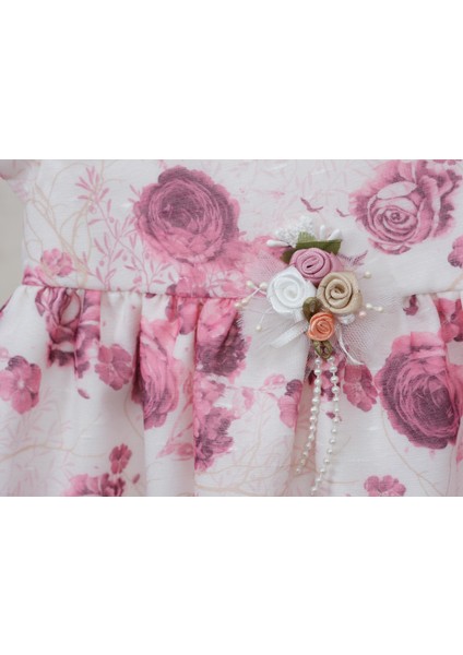 Çiçekli Saç Bantlı Külotlu Kız Bebek Bayramlık Elbise Takım Ekru 578 modelleri