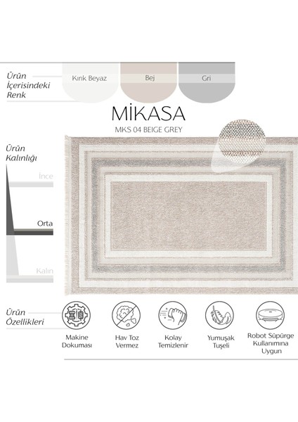 Cool Halı Mikasa Mks 04 Bej Gri Yumuşak Dokulu Halı Kilim Salon Koridor Yolluk Dokuma Makine Halısı