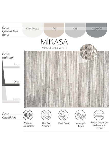 Cool Halı Mikasa Mks 01 Gri Beyaz Yumuşak Dokulu Halı Kilim Salon Koridor Kesme Yolluk Dokuma Makine Halısı