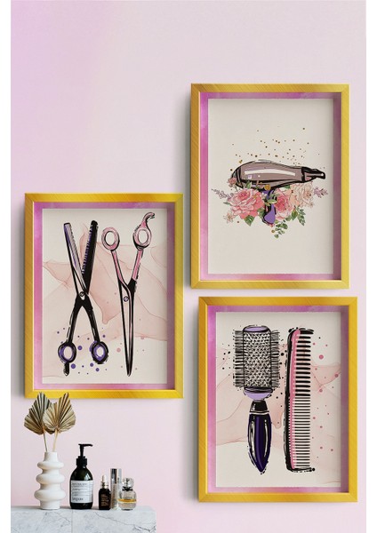 Çerçeveli Güzellik Merkezi Kuaför Makyaj Bakım Tabloları Modern Dekorasyon Ev Dekoru Üçlü Çerçeve