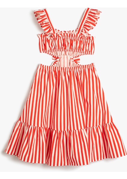 Elbise Midi Boy Pencere Detaylı Fiyonklu Fırfırlı Pamuklu fiyatları