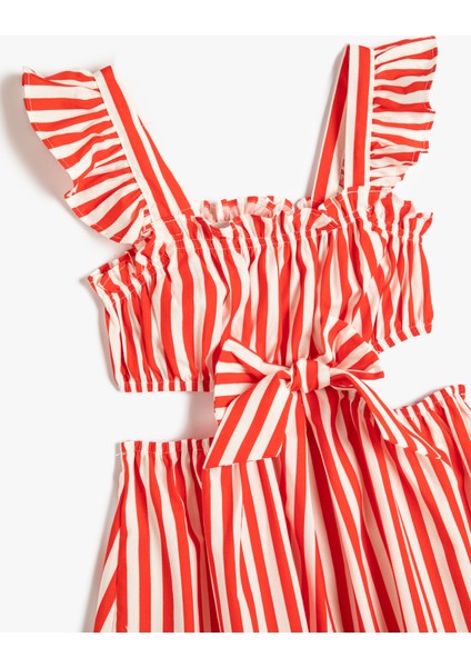 Elbise Midi Boy Pencere Detaylı Fiyonklu Fırfırlı Pamuklu modelleri