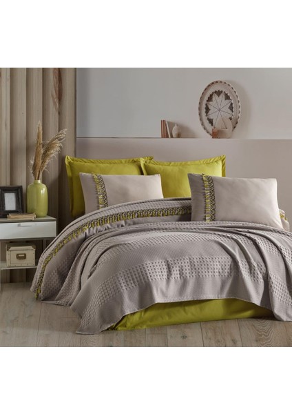 Clasy- Çift Kişilik Bohemline Bej Pike Takımı