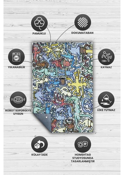 Tuttomondo Dokuma Tabanlı Yıkanabilir Dekoratif Graffiti Halısı fırsatları