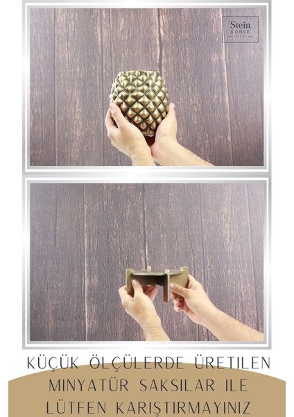 Ayaklı Saksı Ahşap Büyük Boy 1 Adet Altın Renk Eskitme Uygulamalı Ananas Model