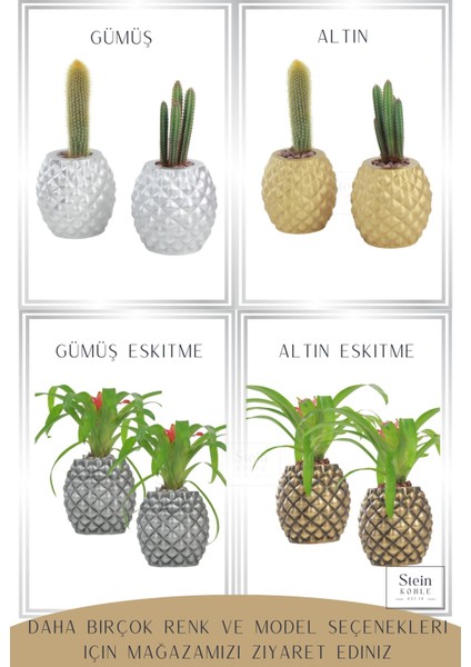 Ayaklı Saksı Ahşap Büyük Boy 1 Adet Altın Renk Eskitme Uygulamalı Ananas Model