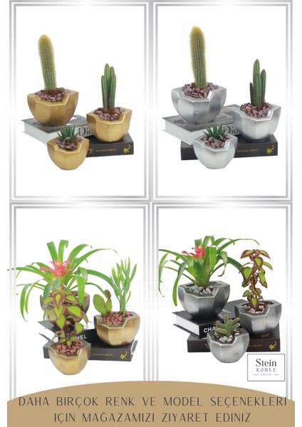 Çiçek Saksısı Dekoratif Kaktüs Saksı 1 Adet Altın Renk Uygulamalı Önü Açık Model indirimleri