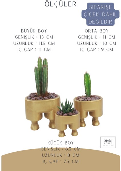 Ayaklı Saksı Ahşap Büyük Boy 3 Adet Altın Renk Uygulamalı Pantolon Model