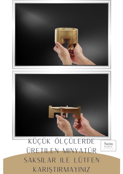 Ayaklı Saksı Ahşap Büyük Boy 3 Adet Altın Renk Uygulamalı Pantolon Model
