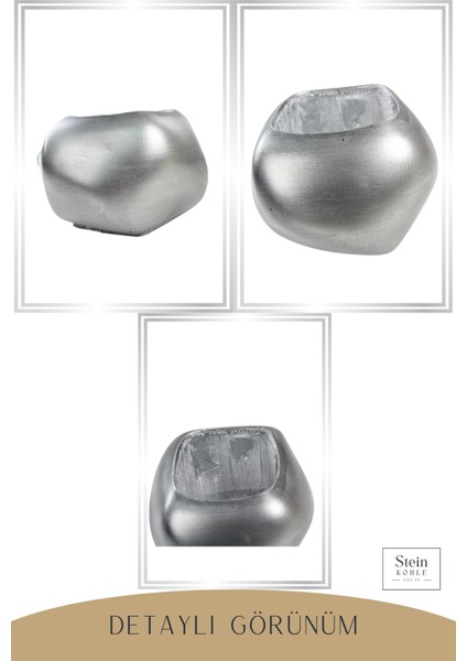Ayaklı Saksı Ahşap Dekoratif Kaktüs Saksısı 1 Adet Gümüş Renk Eskitme Uygulamalı Spiral Oval Model