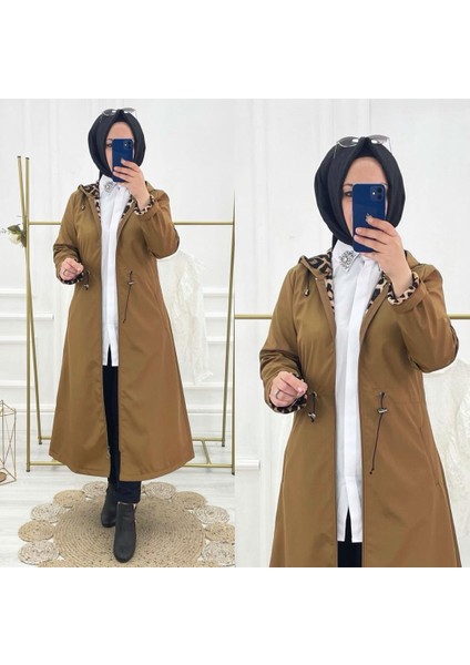 Taba Içi Leopar Desenli ve Kendinden Astarlı Su Geçirmez Kadın Trençkot fiyatları