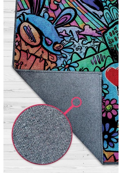 Balonlu Kızın Baktığı Yer Dokuma Tabanlı Yıkanabilir Dekoratif Graffiti Halısı modelleri