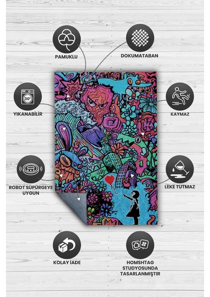 Balonlu Kızın Baktığı Yer Dokuma Tabanlı Yıkanabilir Dekoratif Graffiti Halısı fırsatları