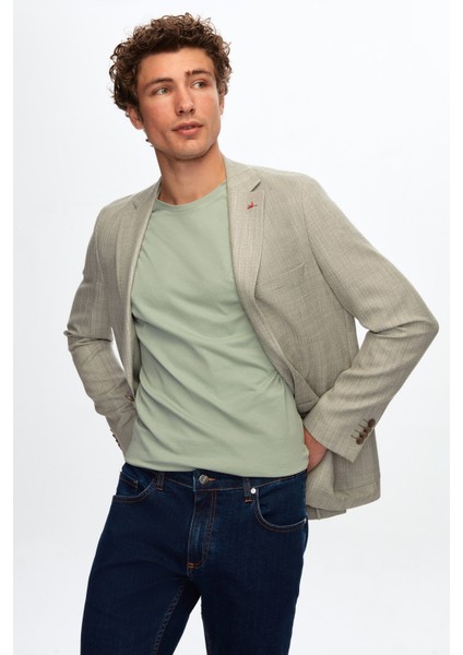 Slim Fit Yeşil Baskılı Kumaş Ceket 0HC04AK12494M