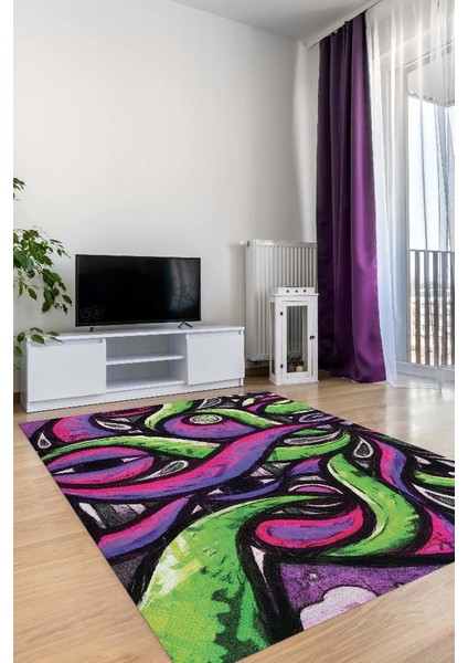 Soyut Graffiti Dokuma Tabanlı Yıkanabilir Dekoratif Graffiti Halısı