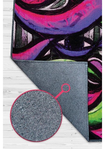 Soyut Graffiti Dokuma Tabanlı Yıkanabilir Dekoratif Graffiti Halısı