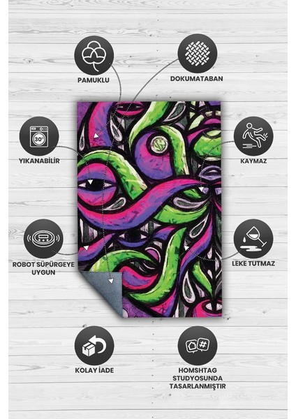 Soyut Graffiti Dokuma Tabanlı Yıkanabilir Dekoratif Graffiti Halısı