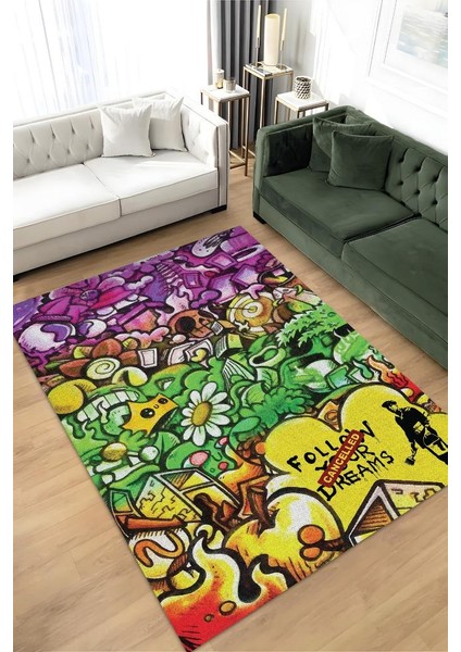 Hayaller İptal Dokuma Tabanlı Yıkanabilir Dekoratif Graffiti Halısı