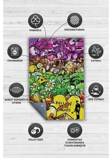 Hayaller İptal Dokuma Tabanlı Yıkanabilir Dekoratif Graffiti Halısı