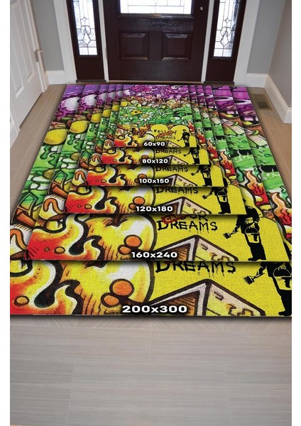 Hayaller İptal Dokuma Tabanlı Yıkanabilir Dekoratif Graffiti Halısı