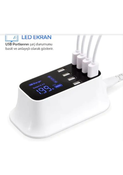 Çoklu USB 8 Port Şarj Doldurma Istasyonu Göstergeli