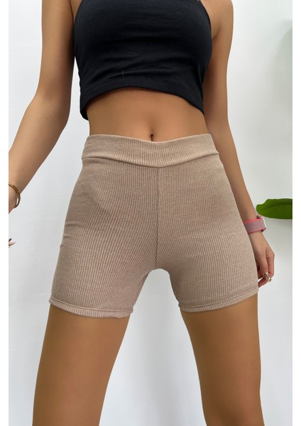 Kadın Fitilli Kaşkorse Mini Biker Şort Tayt