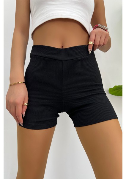 Kadın Fitilli Kaşkorse Mini Biker Şort Tayt