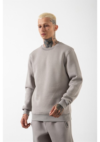 Regular Bisiklet Yaka Basic Sweatshirt Ice Gri