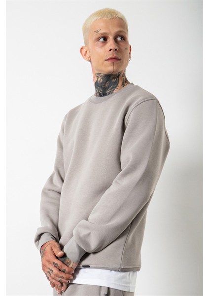 Regular Bisiklet Yaka Basic Sweatshirt Ice Gri