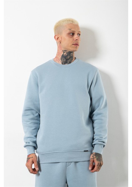 Regular Bisiklet Yaka Basic Sweatshirt Aqua