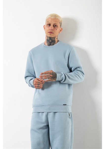 Regular Bisiklet Yaka Basic Sweatshirt Aqua