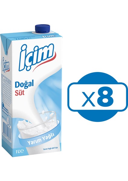 Içim Yarım Yağlı Süt 1 Lt x 8 Adet