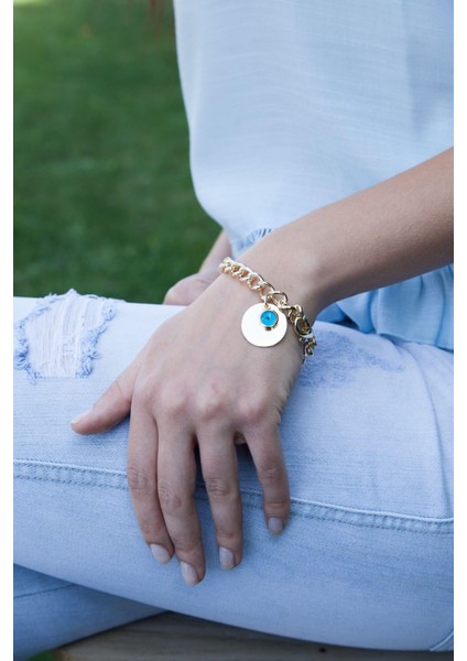 Kadın Altın Kaplama Nazar Boncuklu Para Detaylı Bileklik